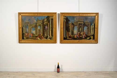  - 17th Century, Pair Italian Paintings With Architectural Capriccio By Albert