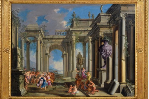 Antiquités - 17th Century, Pair Italian Paintings With Architectural Capriccio By Albert