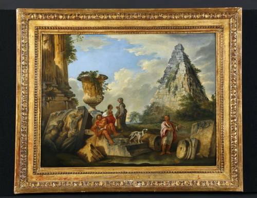 Pyramide de Caio Cestio, École italienne du XVIIIe siècle - Tableaux et dessins Style 