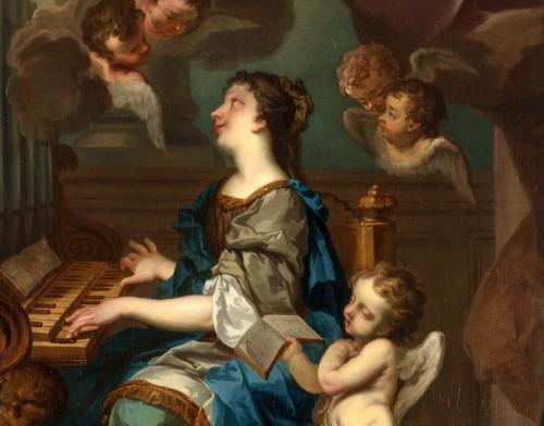 Tableaux et dessins Tableaux XVIIe siècle - École Romaine du XVIIe siècle, Sainte Cécile avec des anges en concert