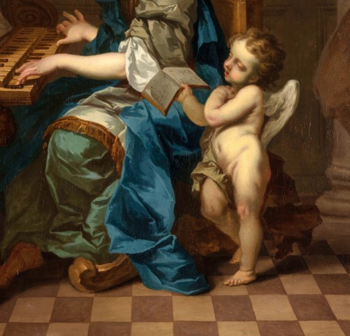 École Romaine du XVIIe siècle, Sainte Cécile avec des anges en concert - Brozzetti Antichità