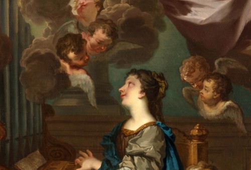 École Romaine du XVIIe siècle, Sainte Cécile avec des anges en concert - 