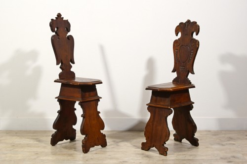 Seating  - Two walnut stools, Tuscany early 18th century