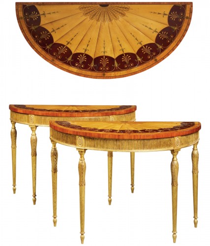 Rare Pair of demi-lune consoles, England, late 18th – early 19th century