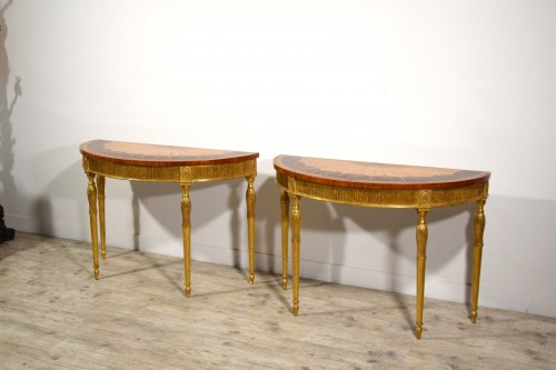 Furniture  - Rare Pair of demi-lune consoles, England, late 18th – early 19th century