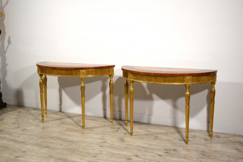 18th century - Rare Pair of demi-lune consoles, England, late 18th – early 19th century