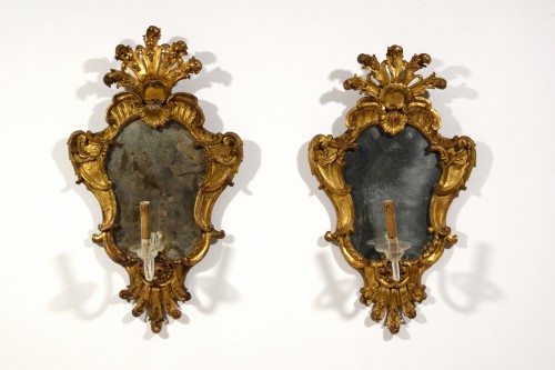 Mirrors, Trumeau  - Pair of Baroque mirrors in carved and gilded wood, Italy 18th century