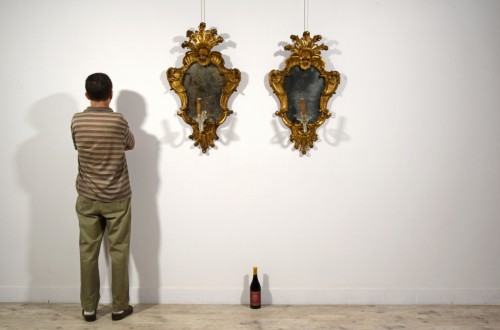 Pair of Baroque mirrors in carved and gilded wood, Italy 18th century - Louis XIV