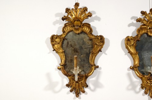 Louis XIV - Pair of Baroque mirrors in carved and gilded wood, Italy 18th century