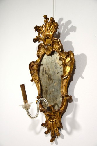Antiquités - Pair of Baroque mirrors in carved and gilded wood, Italy 18th century