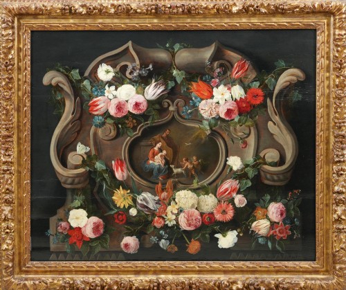 Jan van Kessel I et Jan van Balen, Nature morte, XVIIe siècle - Tableaux et dessins Style Louis XV