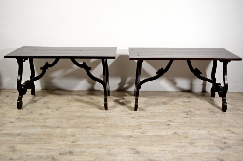Mobilier Table & Guéridon - Paire de tables en bois avec plateau plaqué et marqueté, Toscane XVIIIe siècle