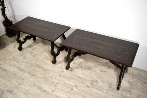 Paire de tables en bois avec plateau plaqué et marqueté, Toscane XVIIIe siècle - Brozzetti Antichità