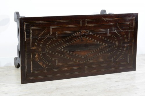  - Paire de tables en bois avec plateau plaqué et marqueté, Toscane XVIIIe siècle