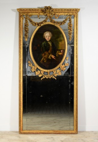 19th Century, Italian Carved Giltwood Trumeau Mirror  - Mirrors, Trumeau Style Louis XVI