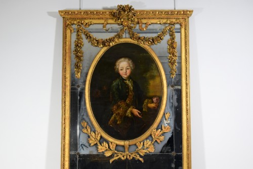 19th Century, Italian Carved Giltwood Trumeau Mirror  - 