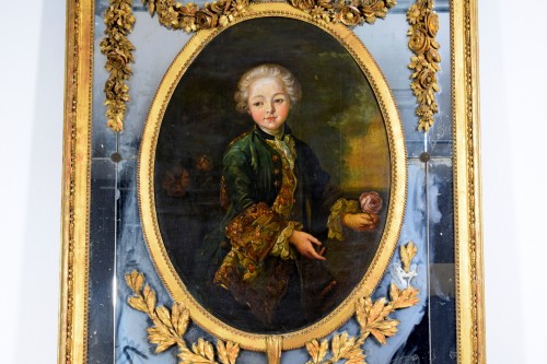 19th century - 19th Century, Italian Carved Giltwood Trumeau Mirror 