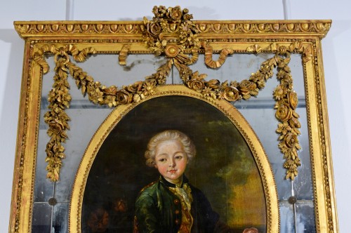 19th Century, Italian Carved Giltwood Trumeau Mirror  - Louis XVI