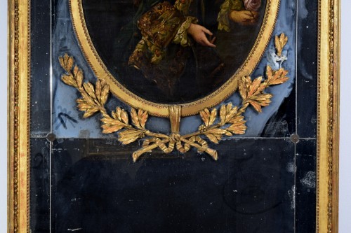 Louis XVI - 19th Century, Italian Carved Giltwood Trumeau Mirror 