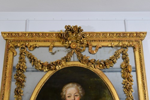 Antiquités - 19th Century, Italian Carved Giltwood Trumeau Mirror 