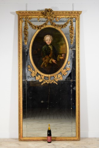 Antiquités - 19th Century, Italian Carved Giltwood Trumeau Mirror 