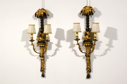 Luminaires Appliques - Paire d’appliques en bois laqué et doré, Toscane début 20e siècle