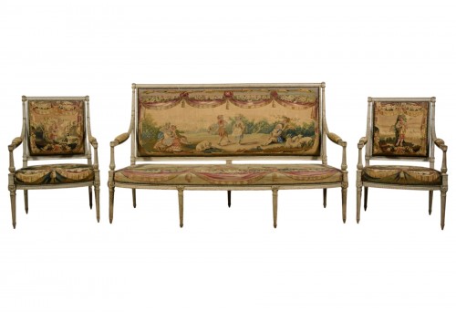 Mobilier de salon en bois sculpté et laqué Louis XVI, seconde moitié XVIIIe siècle