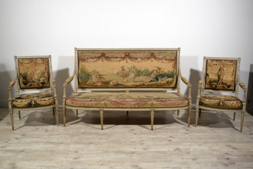 Sièges Canapé & Mobilier de Salon - Mobilier de salon en bois sculpté et laqué Louis XVI, seconde moitié XVIIIe siècle
