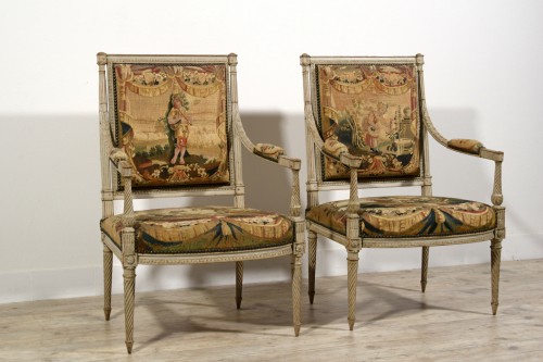 Mobilier de salon en bois sculpté et laqué Louis XVI, seconde moitié XVIIIe siècle - Brozzetti Antichità