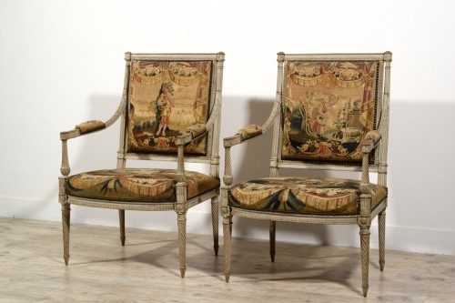 Louis XVI - Mobilier de salon en bois sculpté et laqué Louis XVI, seconde moitié XVIIIe siècle