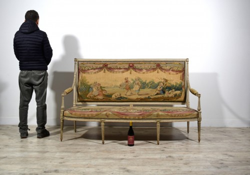 Antiquités - Mobilier de salon en bois sculpté et laqué Louis XVI, seconde moitié XVIIIe siècle