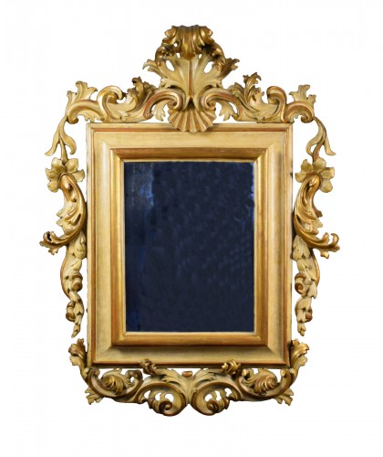 18th Century, Large italian rocaille lacquered and gilt wood mirror