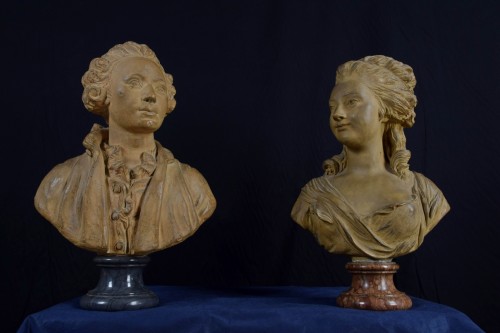  Pair of terracotta busts, marble bases, France 19th Century - Napoléon III