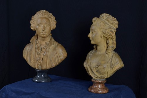 Napoléon III -  Pair of terracotta busts, marble bases, France 19th Century