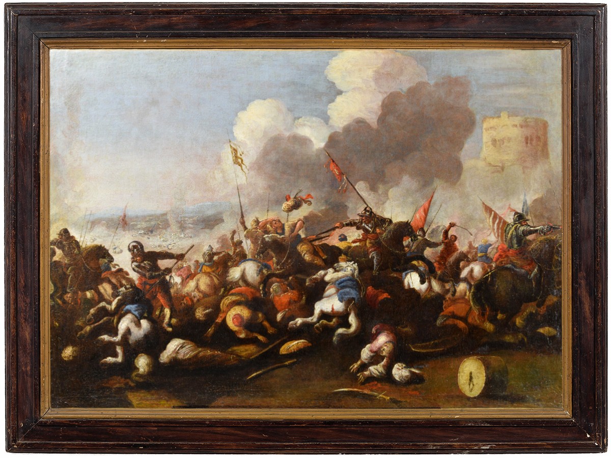Antonio Calza 1653 1725 Battle Between Christian And Turkish Cavalry Ref