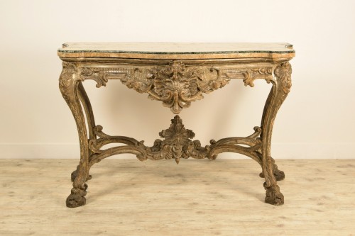 18th Century, Italian Carved and Silvered Wood Consolle - Furniture Style Louis XIV