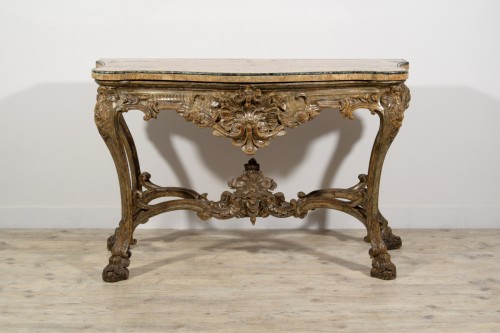 Mobilier Console - Console en bois sculpté et argenté, Naples (Italie), début XVIII siècle