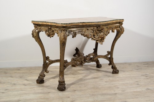 18th century - 18th Century, Italian Carved and Silvered Wood Consolle