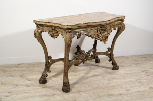 Louis XIV - 18th Century, Italian Carved and Silvered Wood Consolle