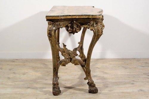 Antiquités - Console en bois sculpté et argenté, Naples (Italie), début XVIII siècle