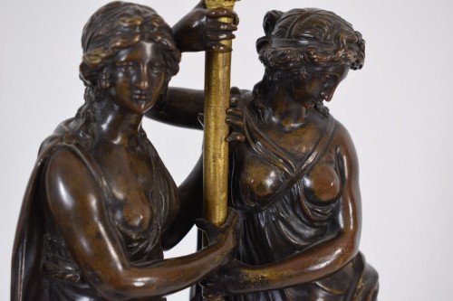 Lighting  - 18th Century, French Bronze Three-light Candelabra with female figures