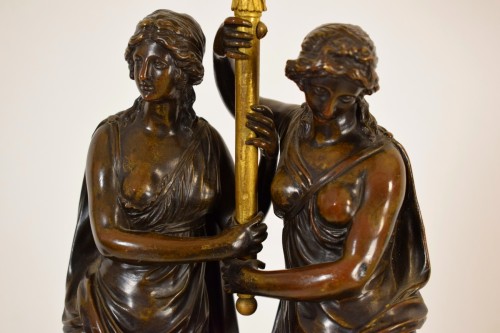 18th century - 18th Century, French Bronze Three-light Candelabra with female figures