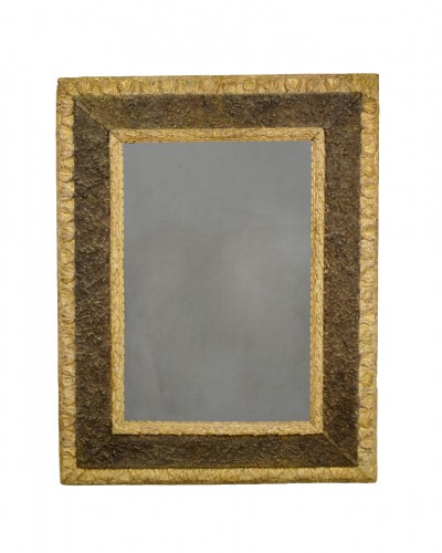 17th Century, Italian Carved Gilt Wood Mirror With Small Stones