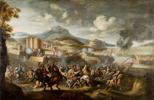 Bataille entre cavalerie et vaisseaux, Marzio Masturzo XVIIe siècle