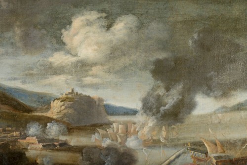 Paintings & Drawings  - Marzio Masturzo, Battle between cavalry and vessels - 17th Century