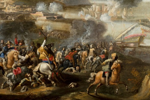 XVIIe siècle - Bataille entre cavalerie et vaisseaux, Marzio Masturzo XVIIe siècle