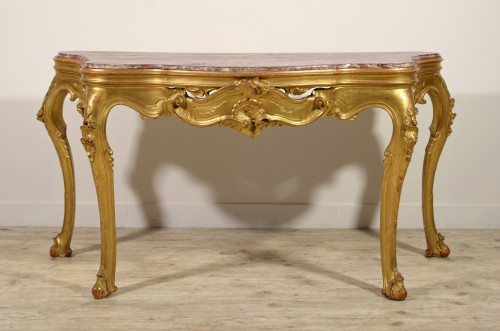 Console vénitienne en bois sculpté et doré, XIXe siècle - Mobilier Style 