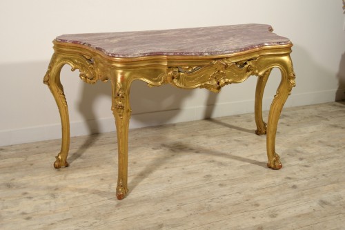 Antiquités - Console vénitienne en bois sculpté et doré, XIXe siècle