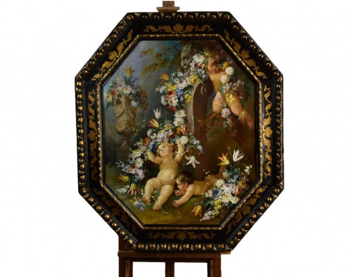 Grande Nature morte avec putti - Peintre romain du XIXe siècle