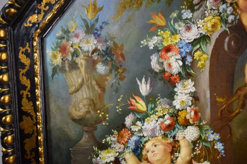 Grande Nature morte avec putti - Peintre romain du XIXe siècle - 